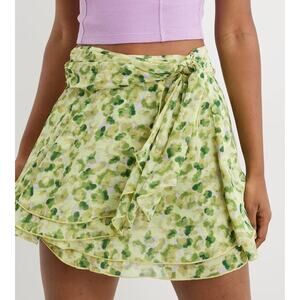 Aerie Floral Wrap Mini Skirt Size Large Green Sheer Spring Romantic Cottage Soft